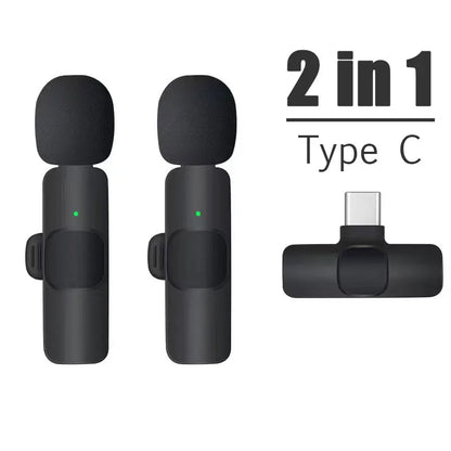 Wireless Lavalier Microphone Audio Video Recording Mini Microphone for Iphone Android Phone Live Broadcast Gaming Mic Portable