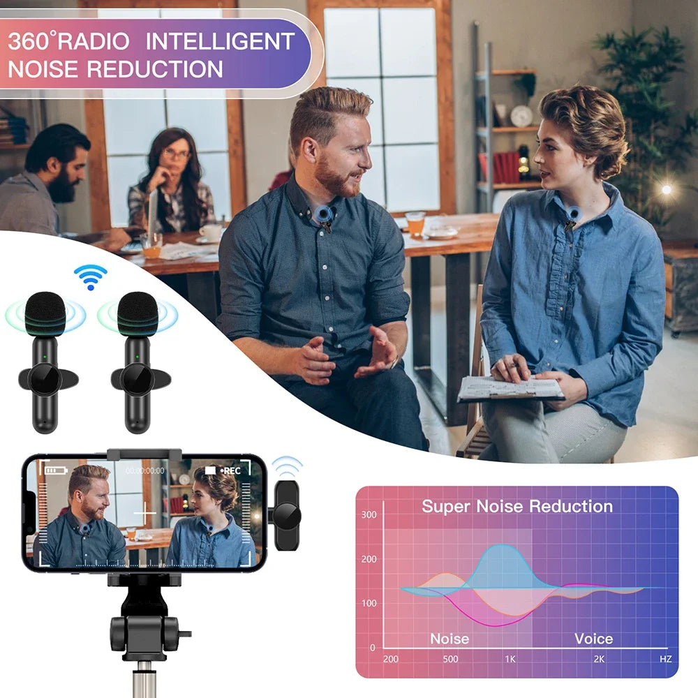 Wireless Lavalier Microphone Audio Video Recording Mini Microphone for Iphone Android Phone Live Broadcast Gaming Mic Portable