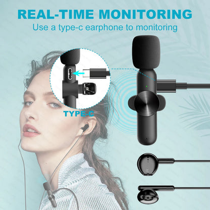 Wireless Lavalier Microphone Audio Video Recording Mini Microphone for Iphone Android Phone Live Broadcast Gaming Mic Portable